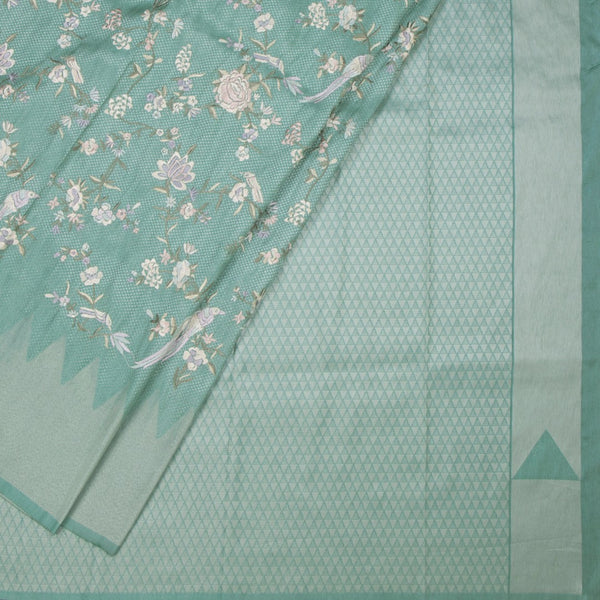 Banaras Mint Green Zari With Thread Work Saree