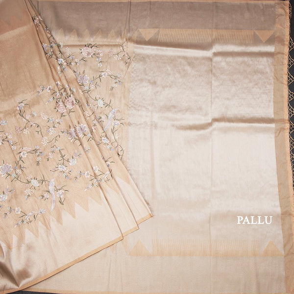 Banaras Sandal Zari With Thread Work Saree