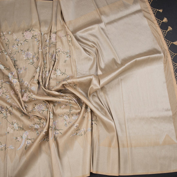 Banaras Sandal Zari With Thread Work Saree