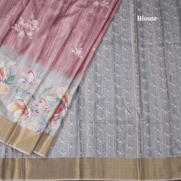 Raw Silk Light Maroon Floral Printed Saree