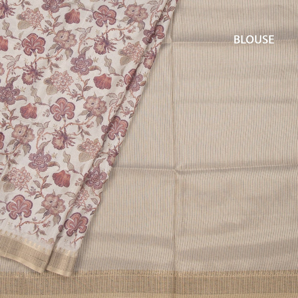 Raw Silk Cream Floral Printed Saree 06