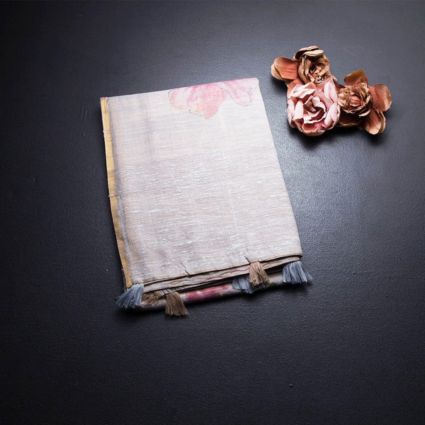 Linen Grey Floral Printed Saree