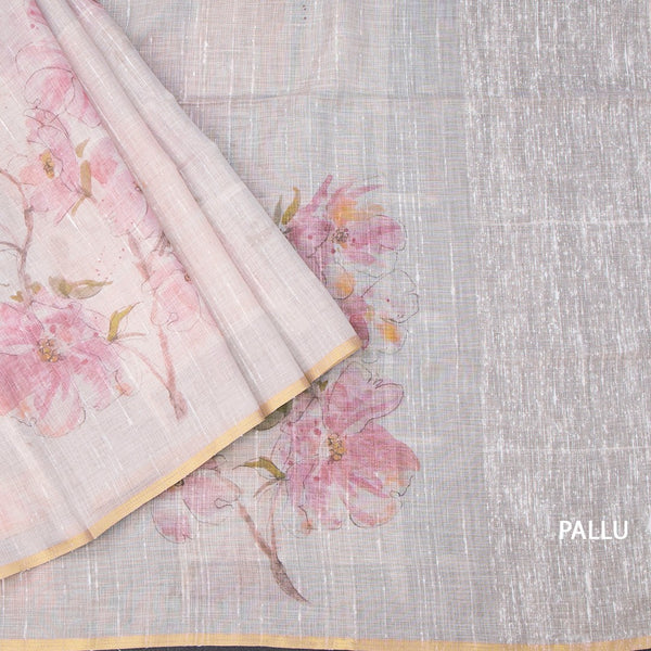 Linen Grey Floral Printed Saree