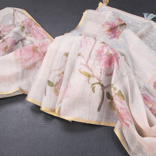 Linen Grey Floral Printed Saree