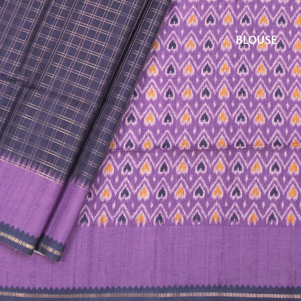 Raw Silk Dark Purple Zari Checked Saree
