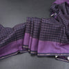 Raw Silk Dark Purple Zari Checked Saree