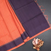 Raw Silk Dark Orange Zari Checked Saree