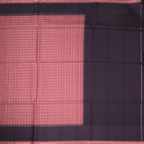 Raw Silk Dark Peach Zari Checked Saree