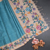 Raw Silk Peacock Blue Zari Checked Saree 02