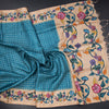 Raw Silk Peacock Blue Zari Checked Saree-02