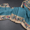 Raw Silk Peacock Blue Zari Checked Saree 02