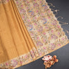 Raw Silk Golden Brown Zari Checked Saree