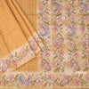 Raw Silk Golden Brown Zari Checked Saree