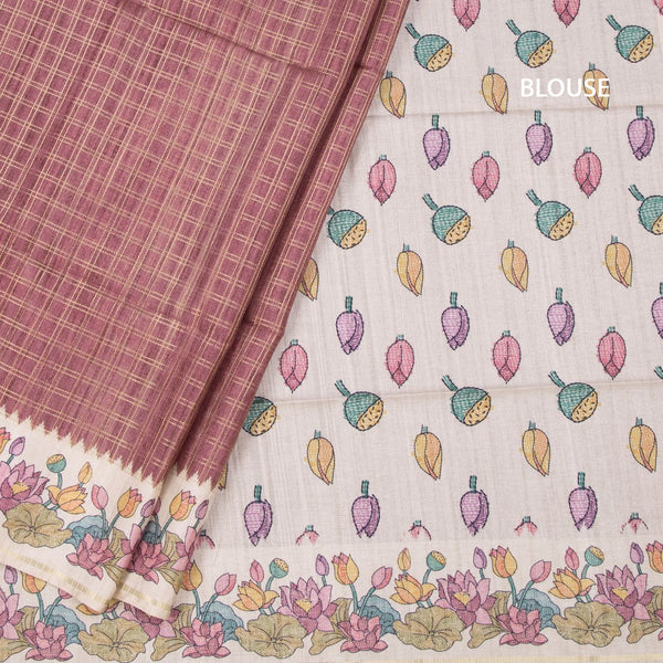 Raw Silk Dark Maroon Zari Checked Saree