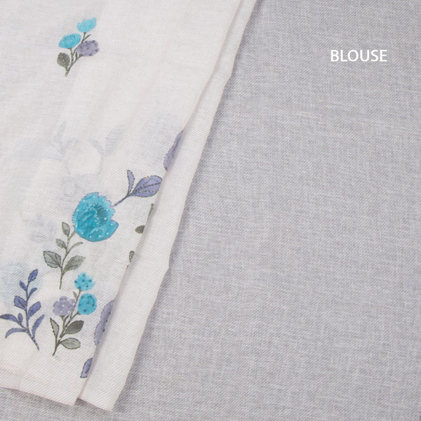 Linen Cream Painted With Thread Work Saree