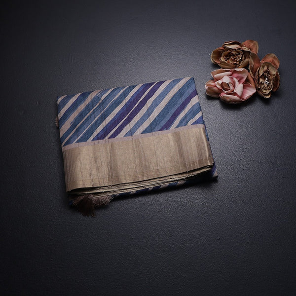 Raw Silk Multi Colour Stripes Printed Saree