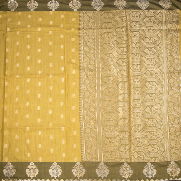 Raw Silk Mustard Yellow Zari Worked Saree