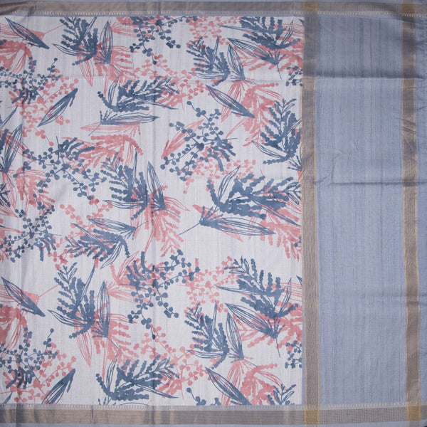 Raw Silk Light Blue Leaf Printed Saree
