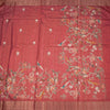 Raw Silk Reddish Pink Printed Saree In Tree Design