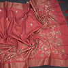 Raw Silk Reddish Pink Printed Saree In Tree Design