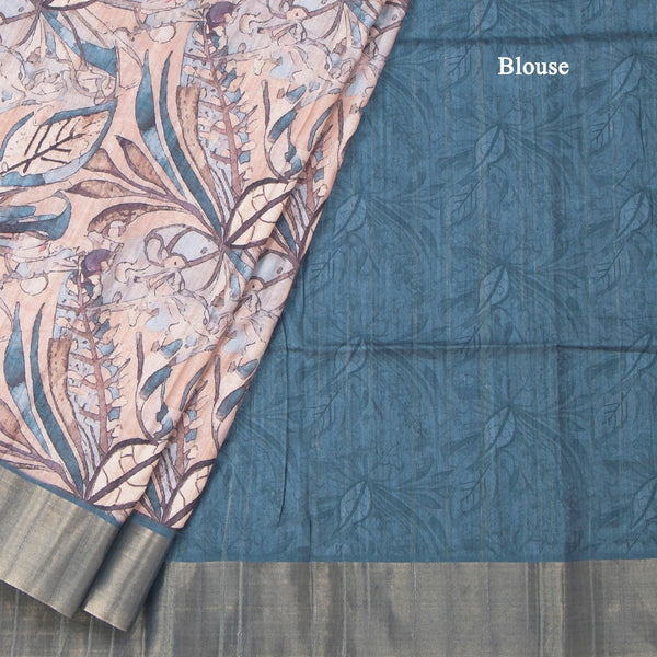 Raw Silk Light Brown Leaf Printed Saree