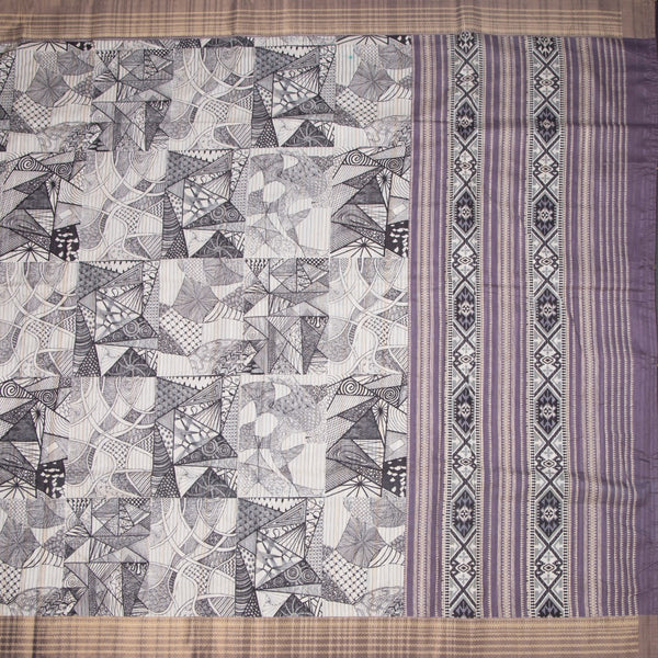 Raw Silk Cream Printed Saree 03