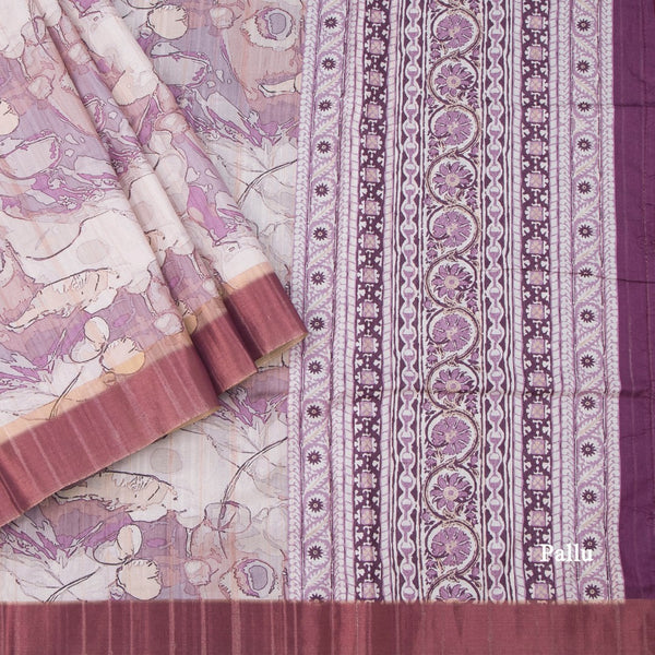 Raw Silk Cream Printed Saree 02