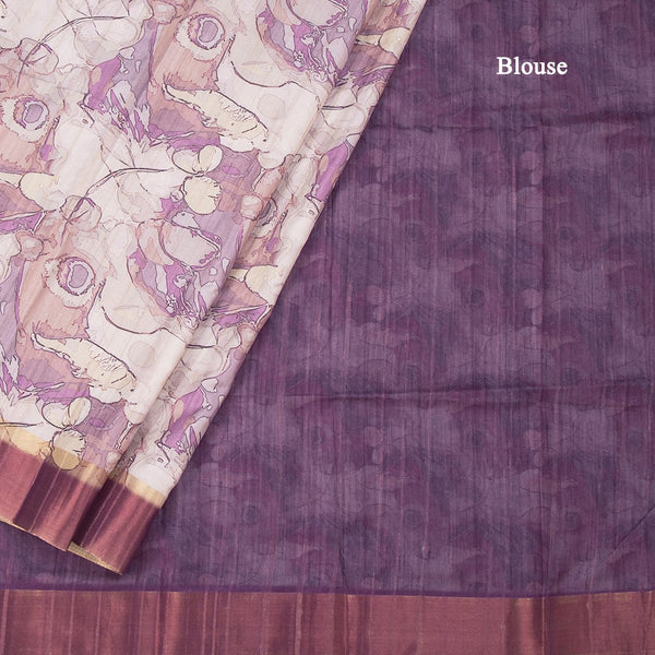 Raw Silk Cream Printed Saree 02