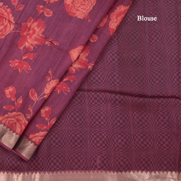 Pure Tussar Magenta Purple Floral Printed Saree 02