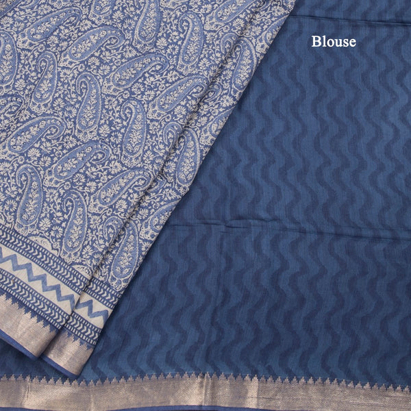 Pure Tussar Blue Floral Printed Saree 05