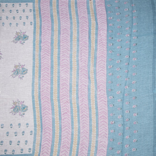 Semi Linen Cream Floral Printed Saree 07