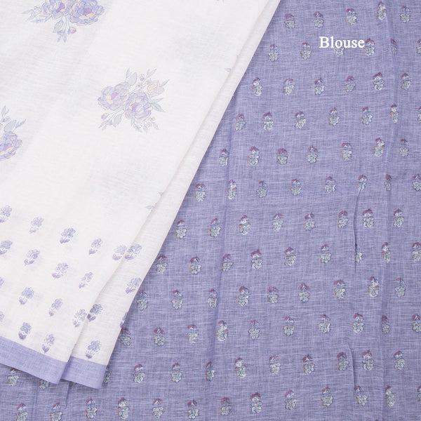Semi Linen Cream Floral Printed Saree 06