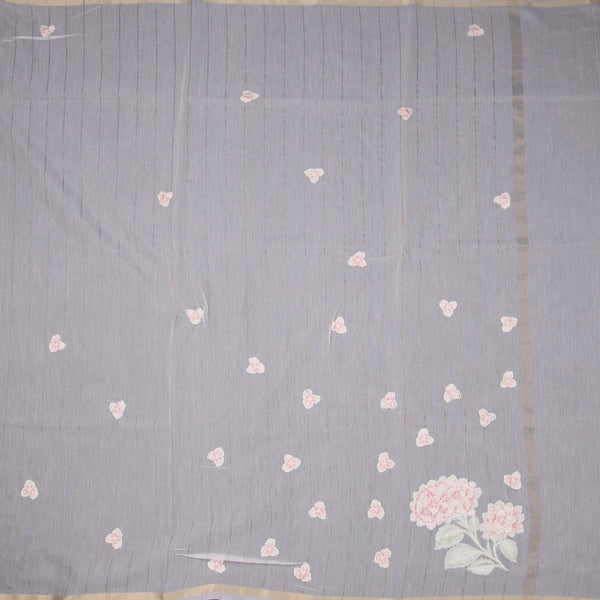 Raw Silk Baby Pink Floral Thread Work Saree 02