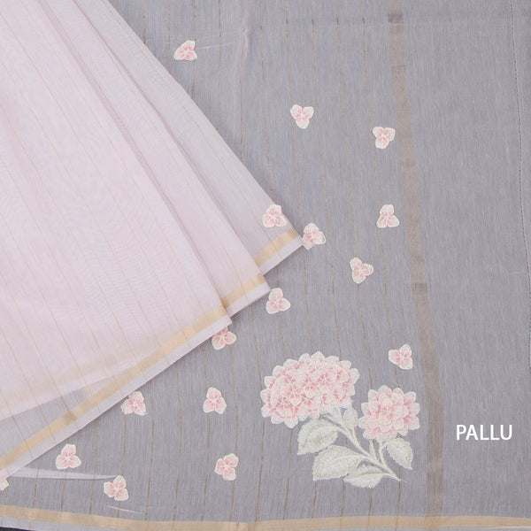 Raw Silk Baby Pink Floral Thread Work Saree 02