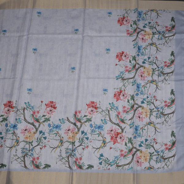Raw Silk Grey Floral Printed Saree 05