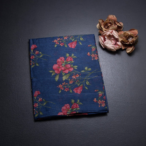 Pure Tussar Dark Blue Floral Printed Saree 03