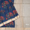 Pure Tussar Dark Blue Floral Printed Saree 03