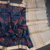 Pure Tussar Dark Blue Floral Printed Saree 03