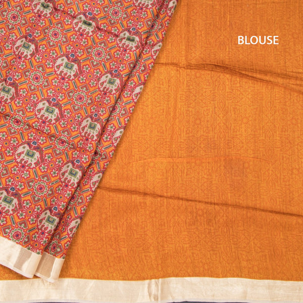Raw Silk Orange Printed Saree