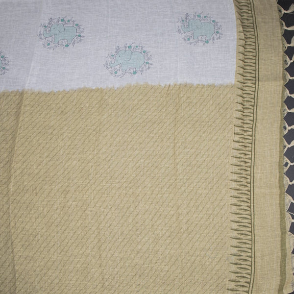 Semi Linen Cream Printed Saree 05