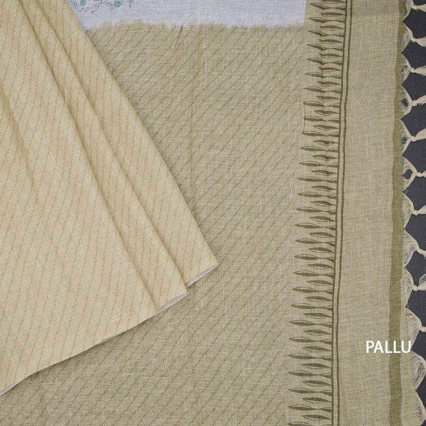 Semi Linen Cream Printed Saree 05