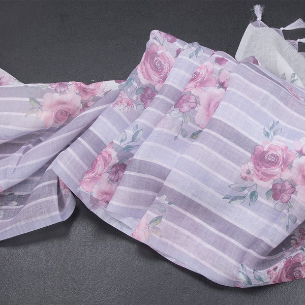 Semi Linen Cream Floral Printed Saree 08