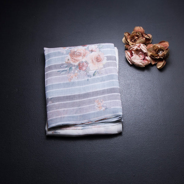 Semi Linen Cream Floral Printed Saree 09