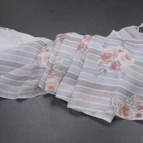 Semi Linen Cream Floral Printed Saree 09