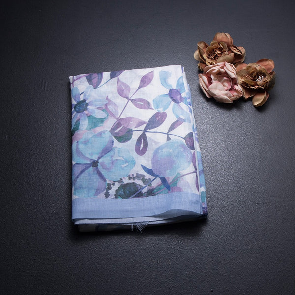 Semi Linen Cream Floral Printed Saree 10