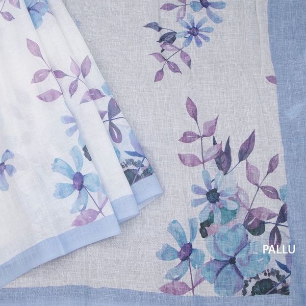 Semi Linen Cream Floral Printed Saree 10