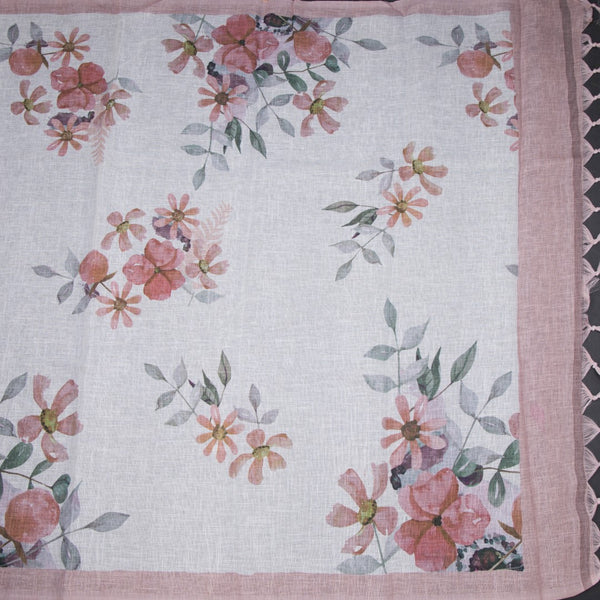 Semi Linen Cream Floral Printed Saree 11