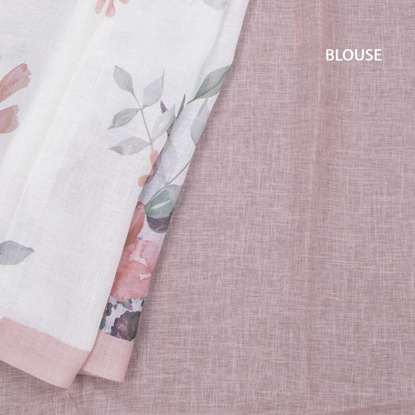 Semi Linen Cream Floral Printed Saree 11