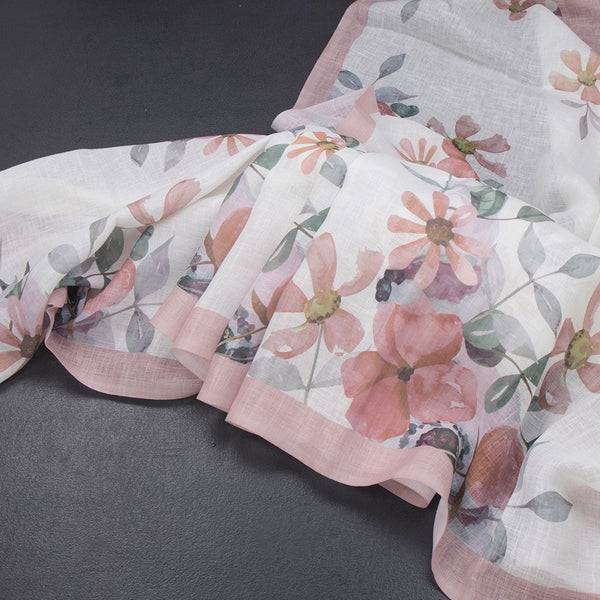 Semi Linen Cream Floral Printed Saree 11
