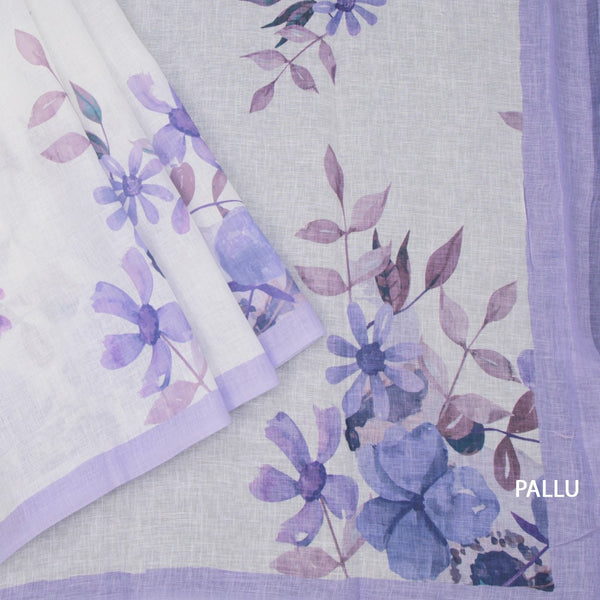 Semi Linen Cream Floral Printed Saree 12